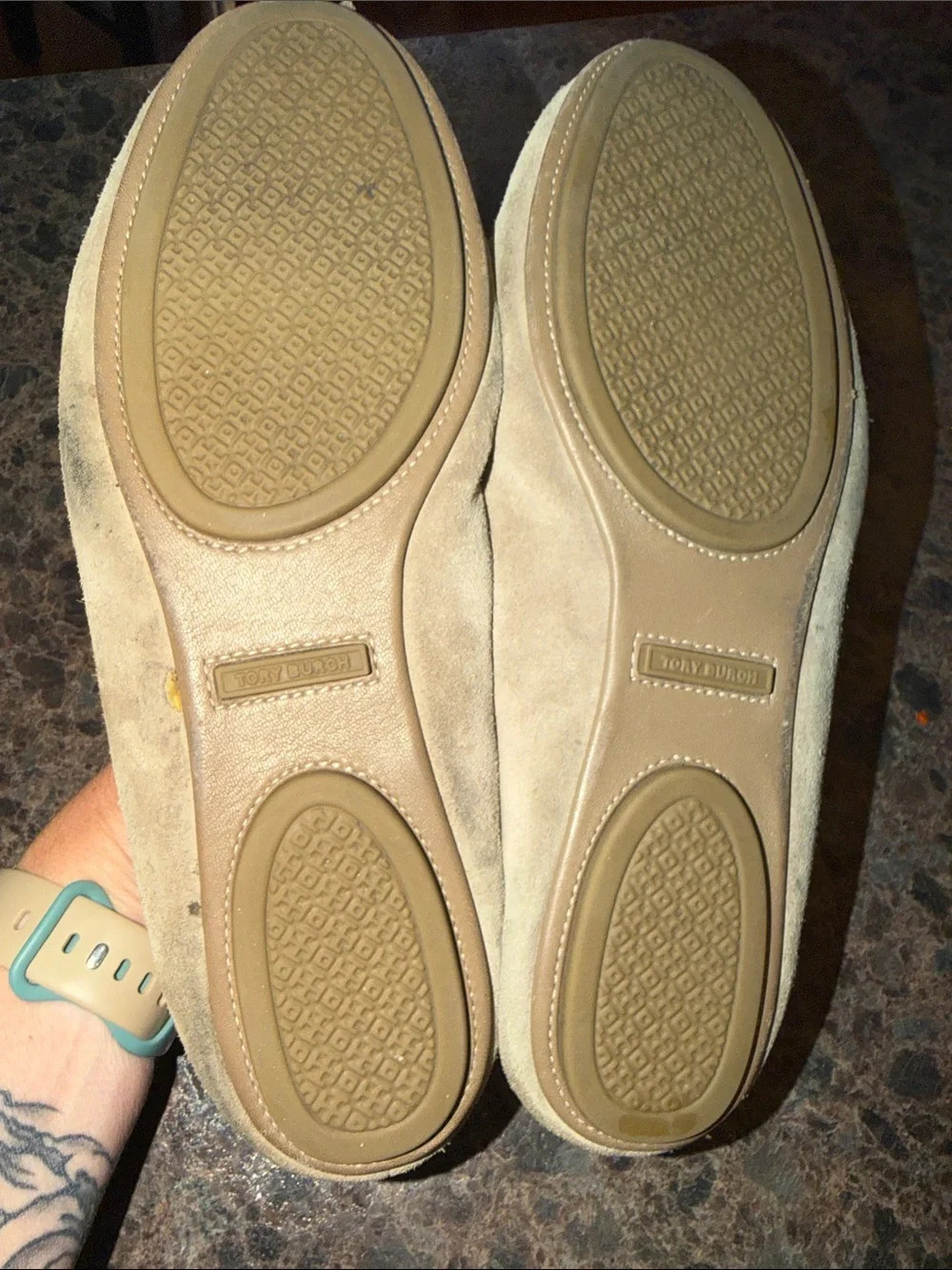 Tory Burch Beige Suede Reva Ballet Flats